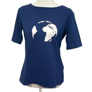 Hand Printed Upcycled Womens Medium Cotton Planet Earth Short Sleeve Tee Shirt